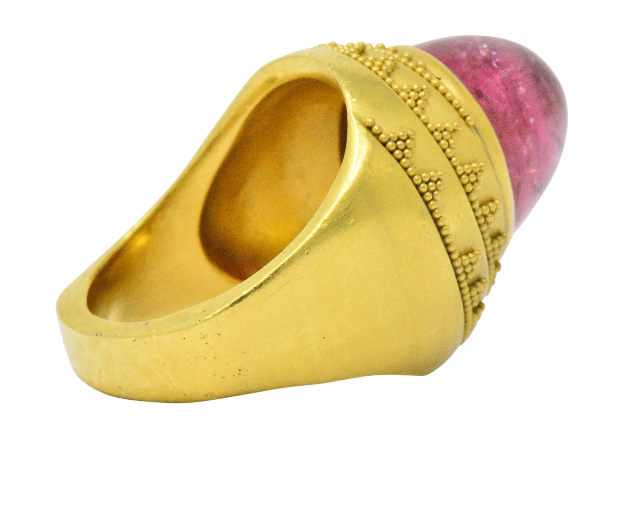 1980's Oval Cabochon Pink Tourmaline 22 Karat Gold Ring
