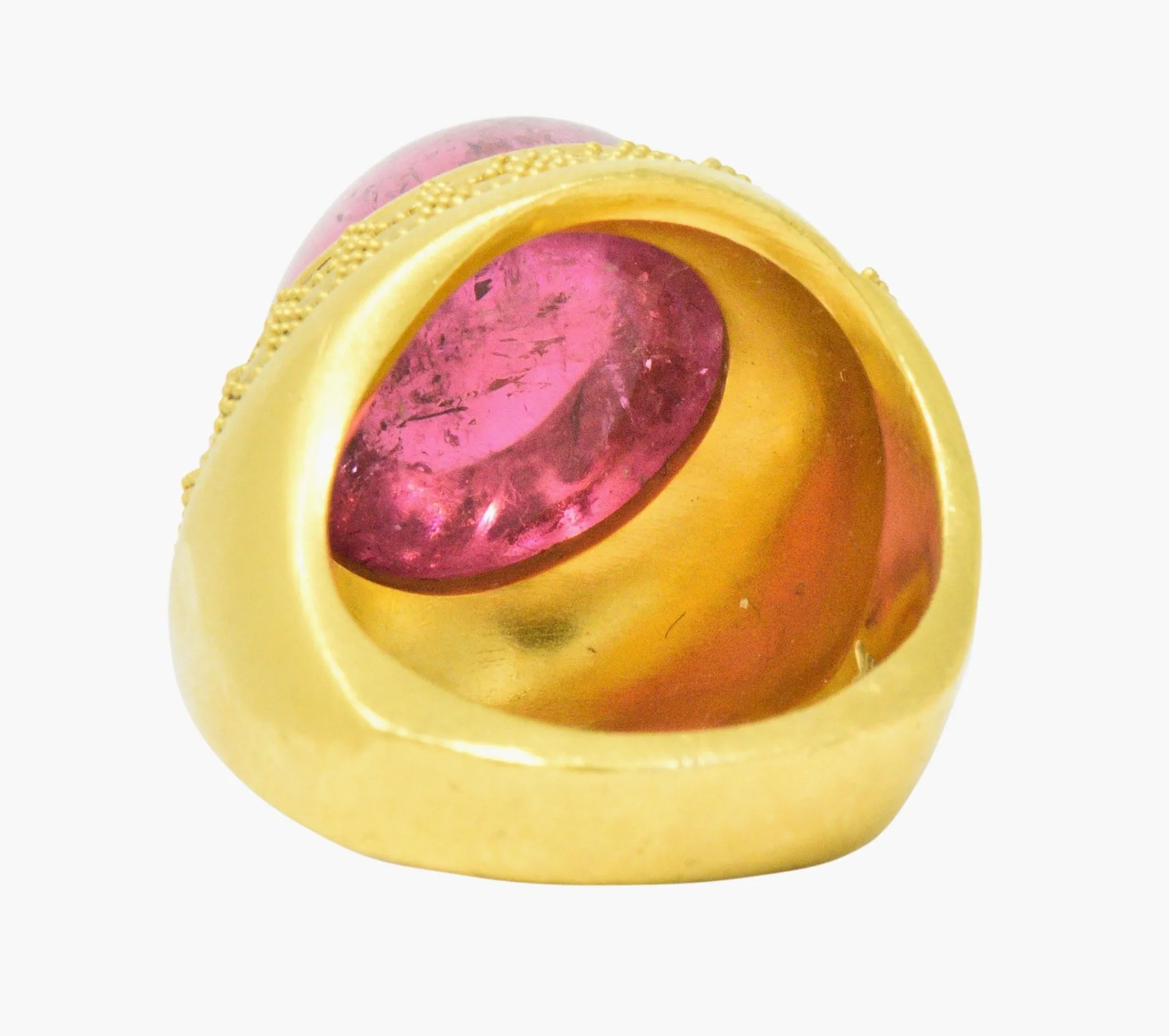 1980's Oval Cabochon Pink Tourmaline 22 Karat Gold Ring