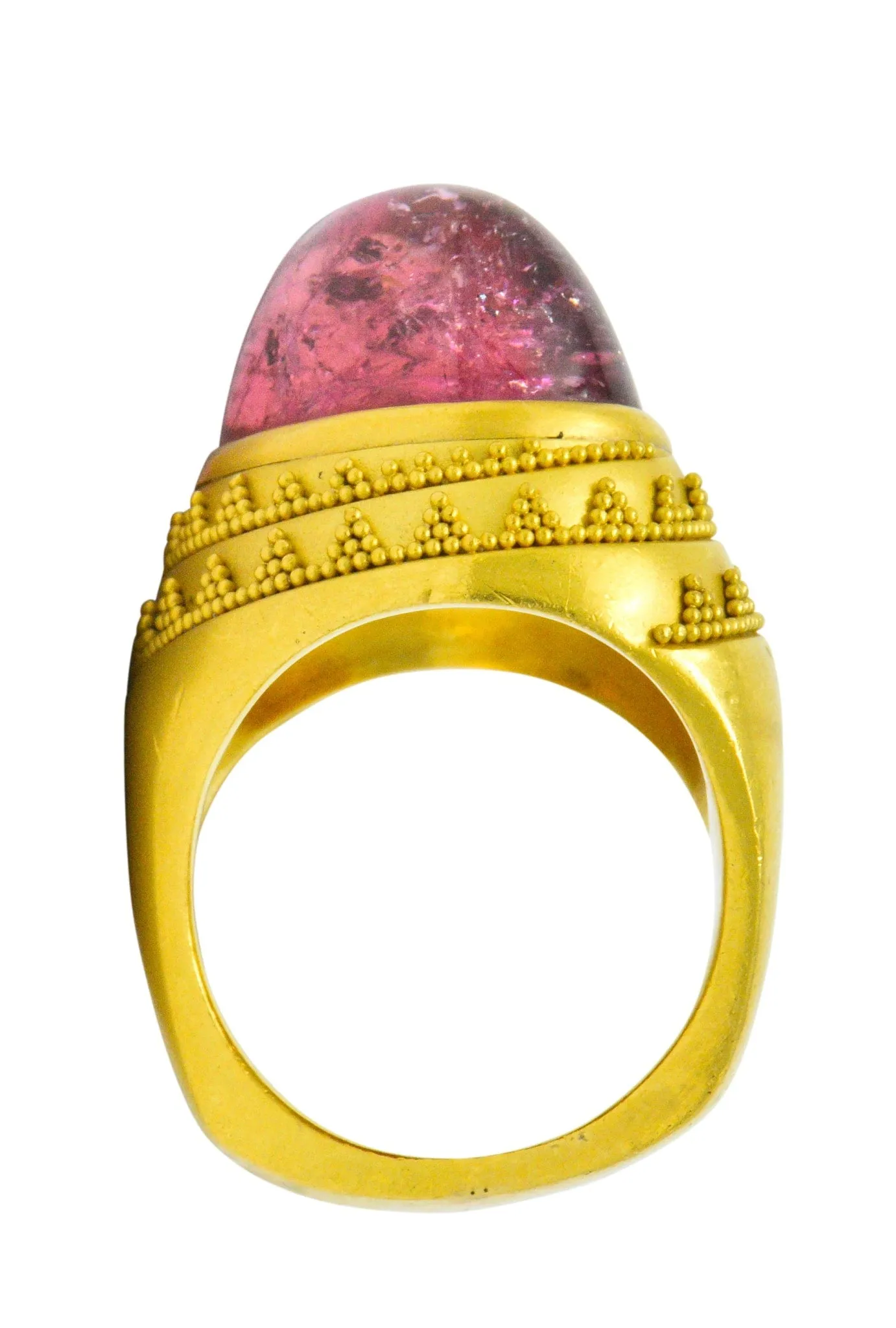 1980's Oval Cabochon Pink Tourmaline 22 Karat Gold Ring