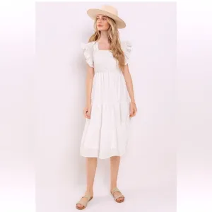 20 Beautiful Textured Tiered Ruffle Sleeve Midi Dress
