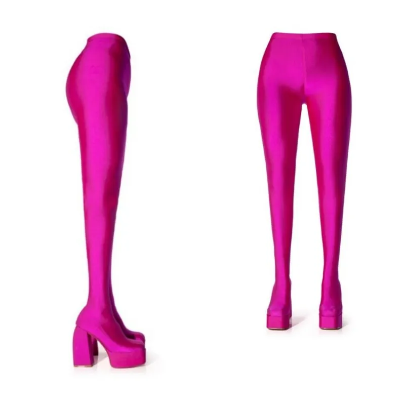 2023 European and American Fashion Show Boots Women&#39;s Four Seasons Thick High Heels Thick Sole Over Knee Sleeve Trouser Boots