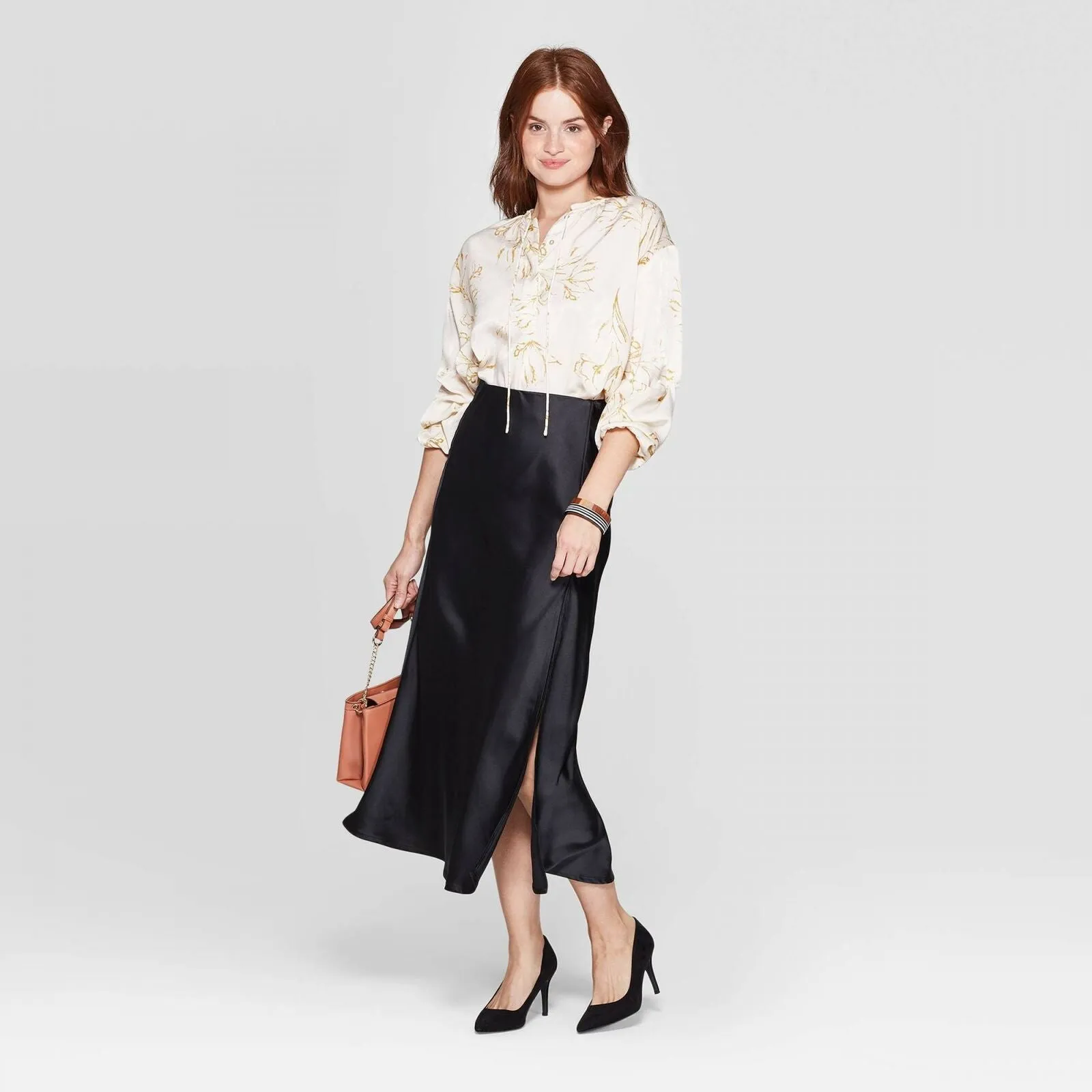 A New Day Floral Print Regular Fit Long Sleeve V-Neck Popover Blouse