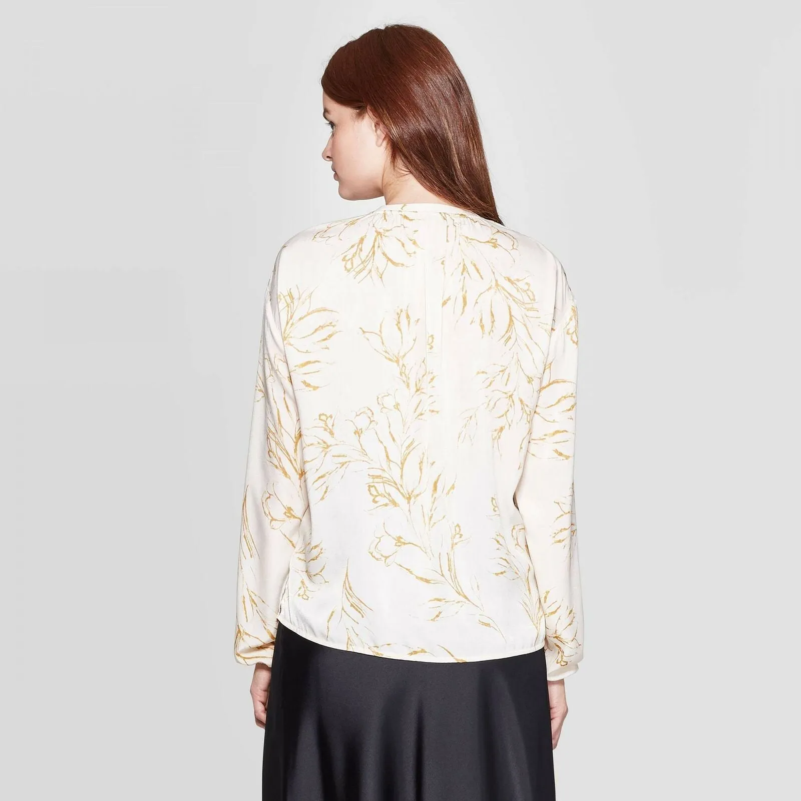 A New Day Floral Print Regular Fit Long Sleeve V-Neck Popover Blouse