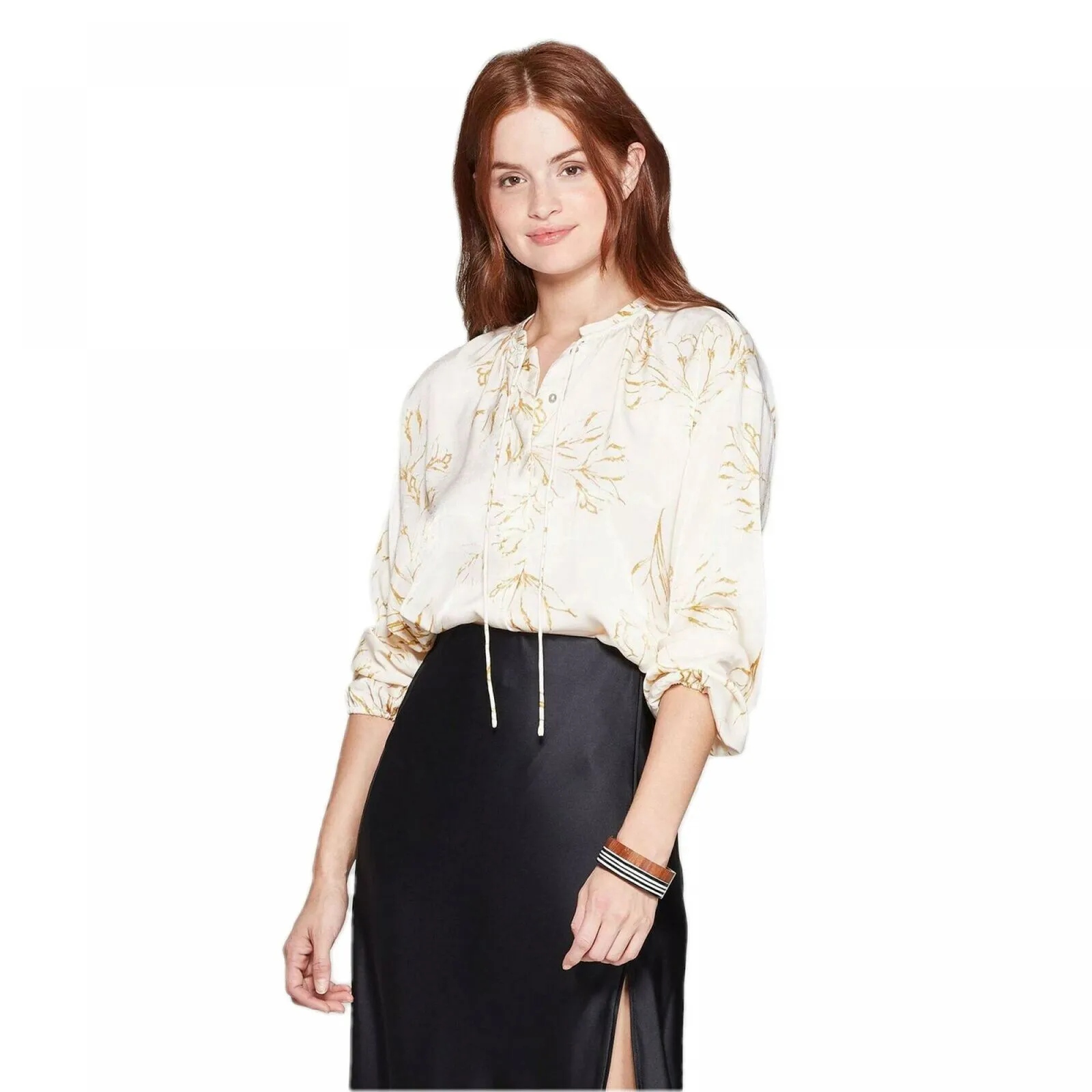 A New Day Floral Print Regular Fit Long Sleeve V-Neck Popover Blouse