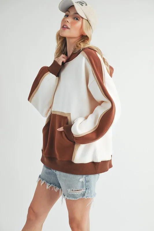 Aemi   Co Color Block Kangaroo Pocketed Hoodie