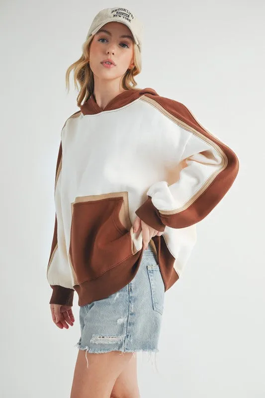 Aemi   Co Color Block Kangaroo Pocketed Hoodie