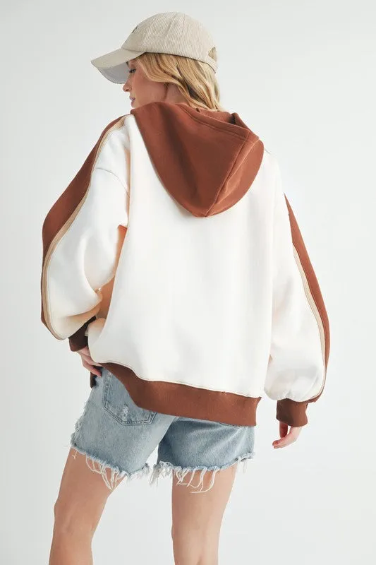 Aemi   Co Color Block Kangaroo Pocketed Hoodie
