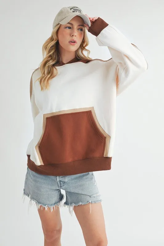 Aemi   Co Color Block Kangaroo Pocketed Hoodie