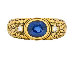 Alex Sepkus 1.58 CTW Sapphire Diamond 18 Karat Gold Dragon Ring