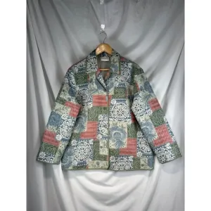 Alfred Dunner Women's Multicolor 100% Silk Quilted Jacket Long Sleeve Size 12