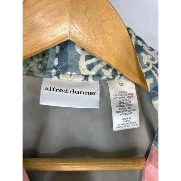 Alfred Dunner Women's Multicolor 100% Silk Quilted Jacket Long Sleeve Size 12