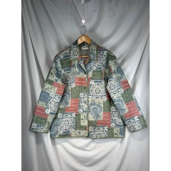 Alfred Dunner Women's Multicolor 100% Silk Quilted Jacket Long Sleeve Size 12