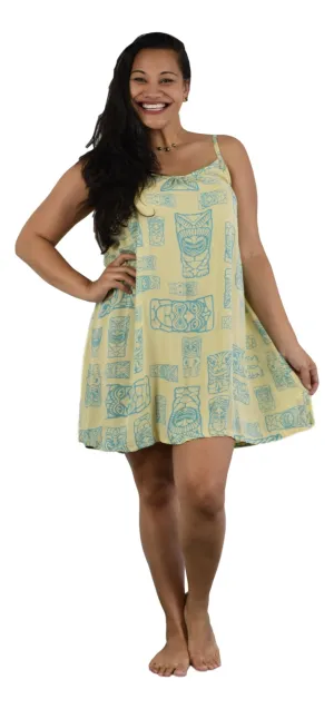 Aloha Royale - Bali Dress - Short -  Tiki Fabric - Crème & Turquoise