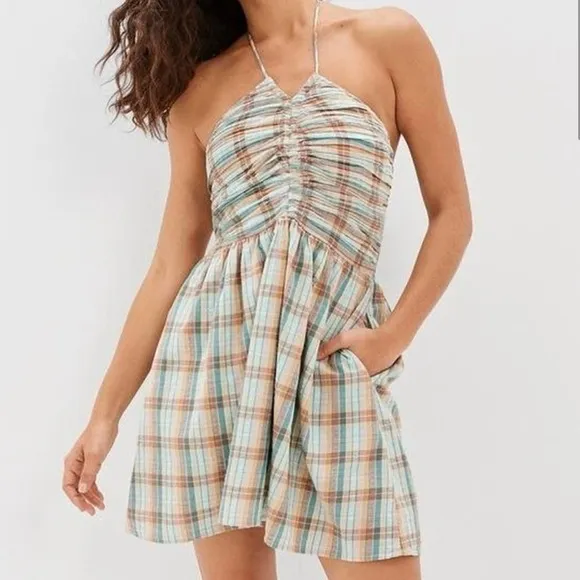 American Eagle Plaid Halter Mini Dress NWT Size Small