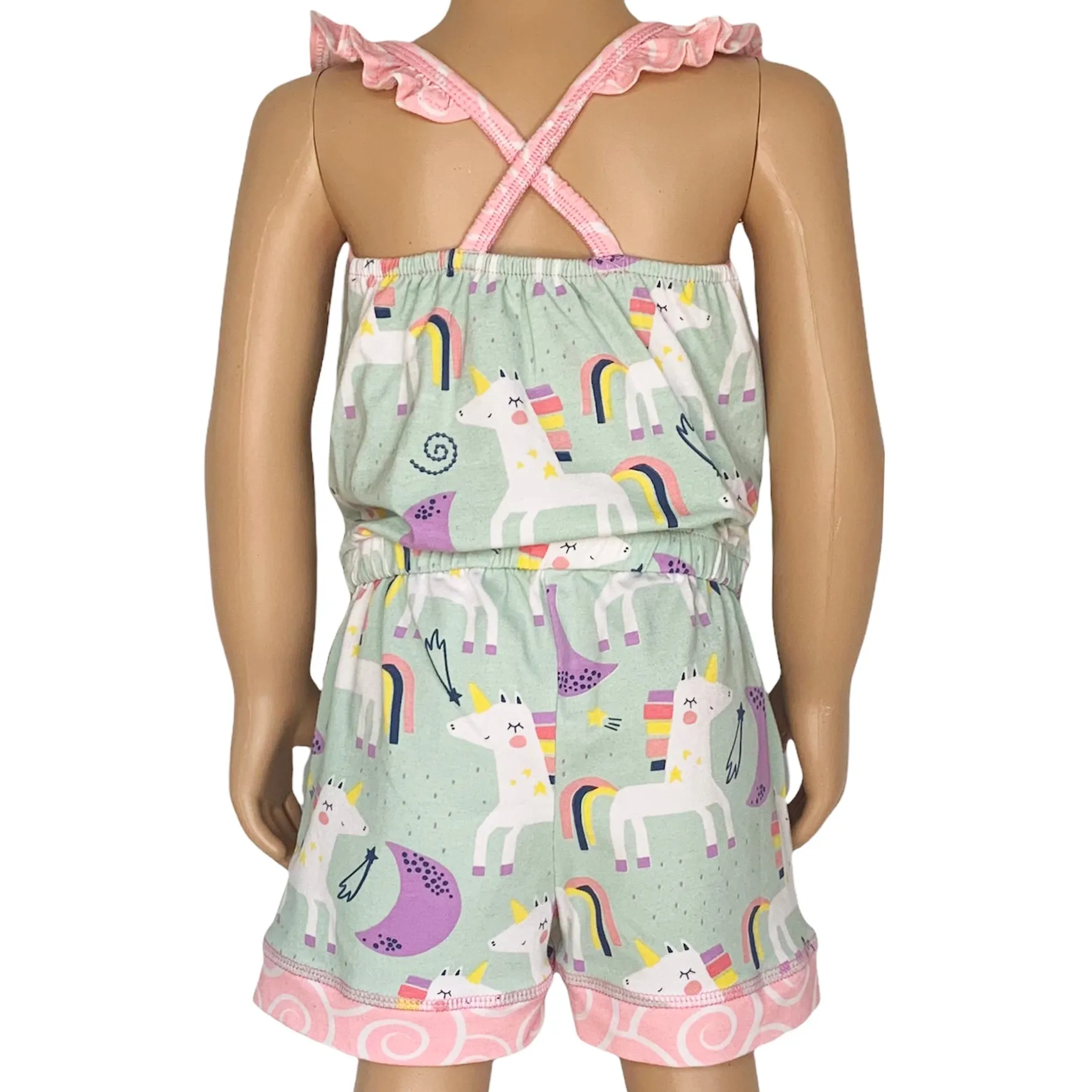 AnnLoren Little & Big Girls Jumpsuit Magical Unicorn Rainbows Spring Romper