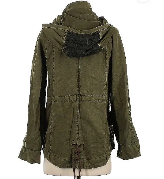 ANTHROPOLOGIE Hei Hei Utility Jacket XS Army Green Hooded Lace Detail