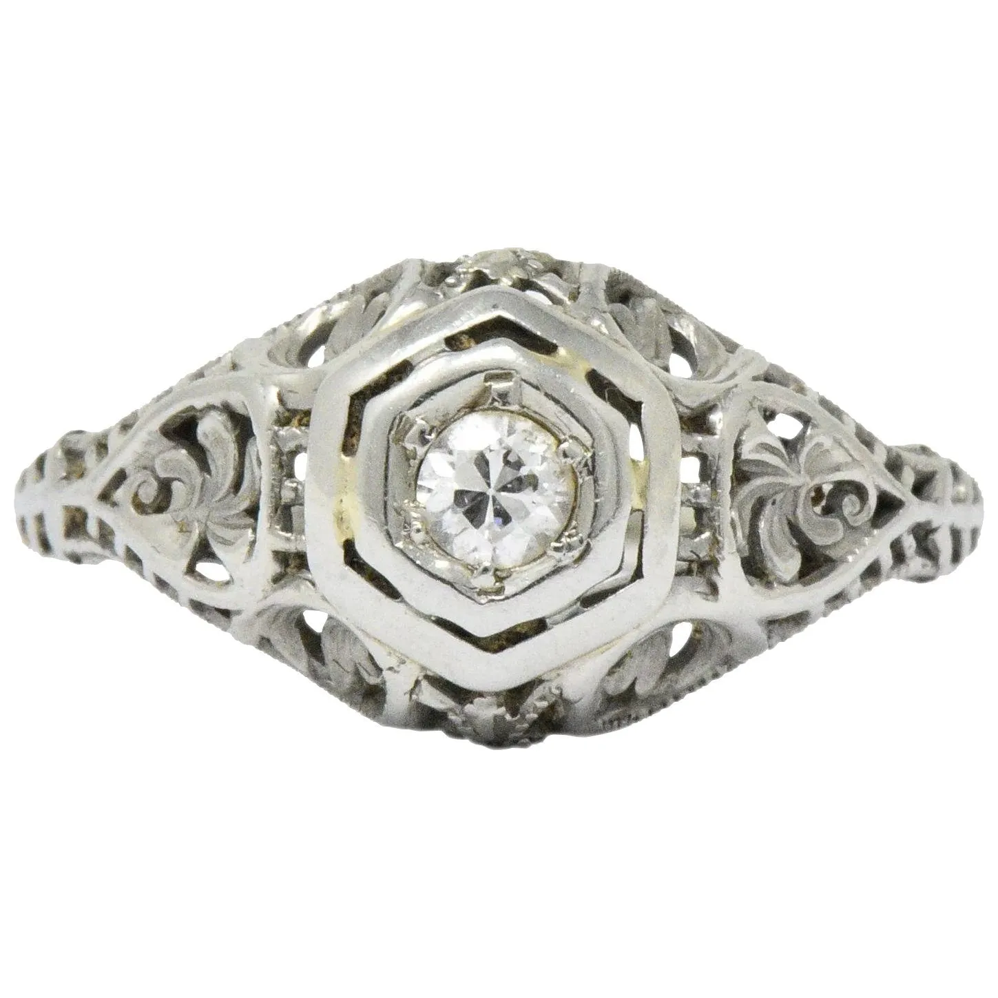 Art Deco Diamond 18 Karat White Gold Engagement Ring Circa 1930