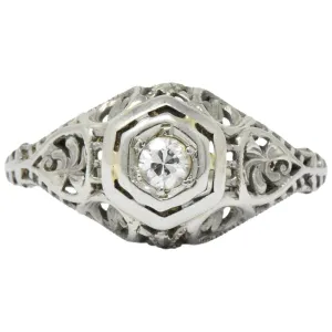 Art Deco Diamond 18 Karat White Gold Engagement Ring Circa 1930