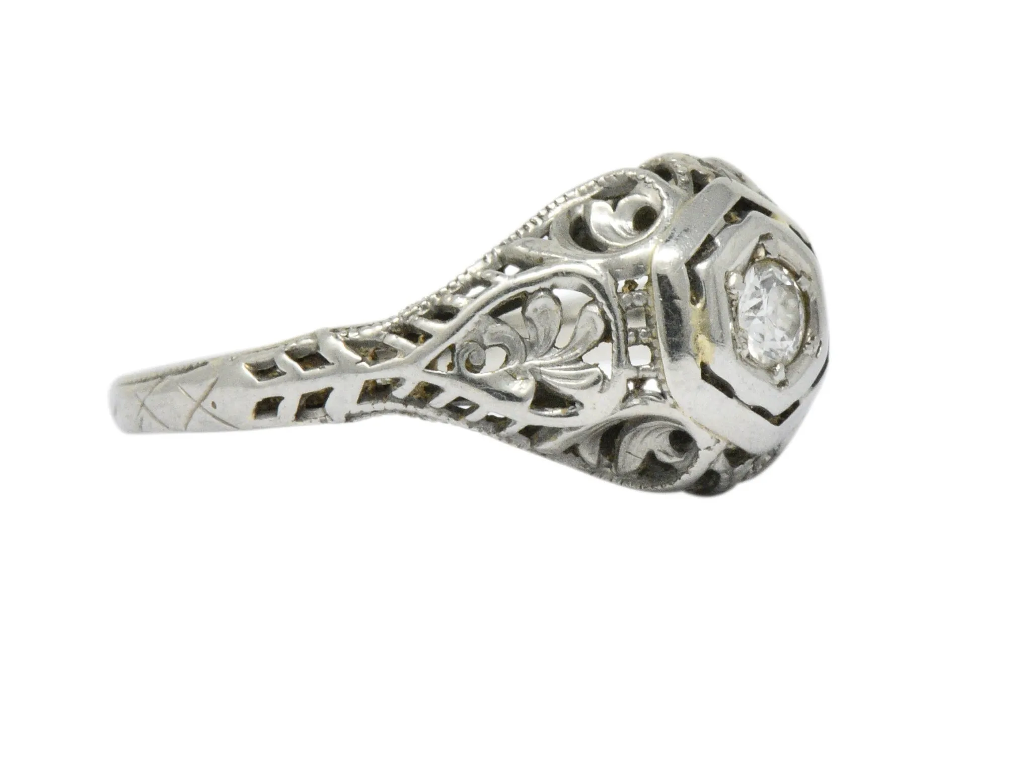 Art Deco Diamond 18 Karat White Gold Engagement Ring Circa 1930