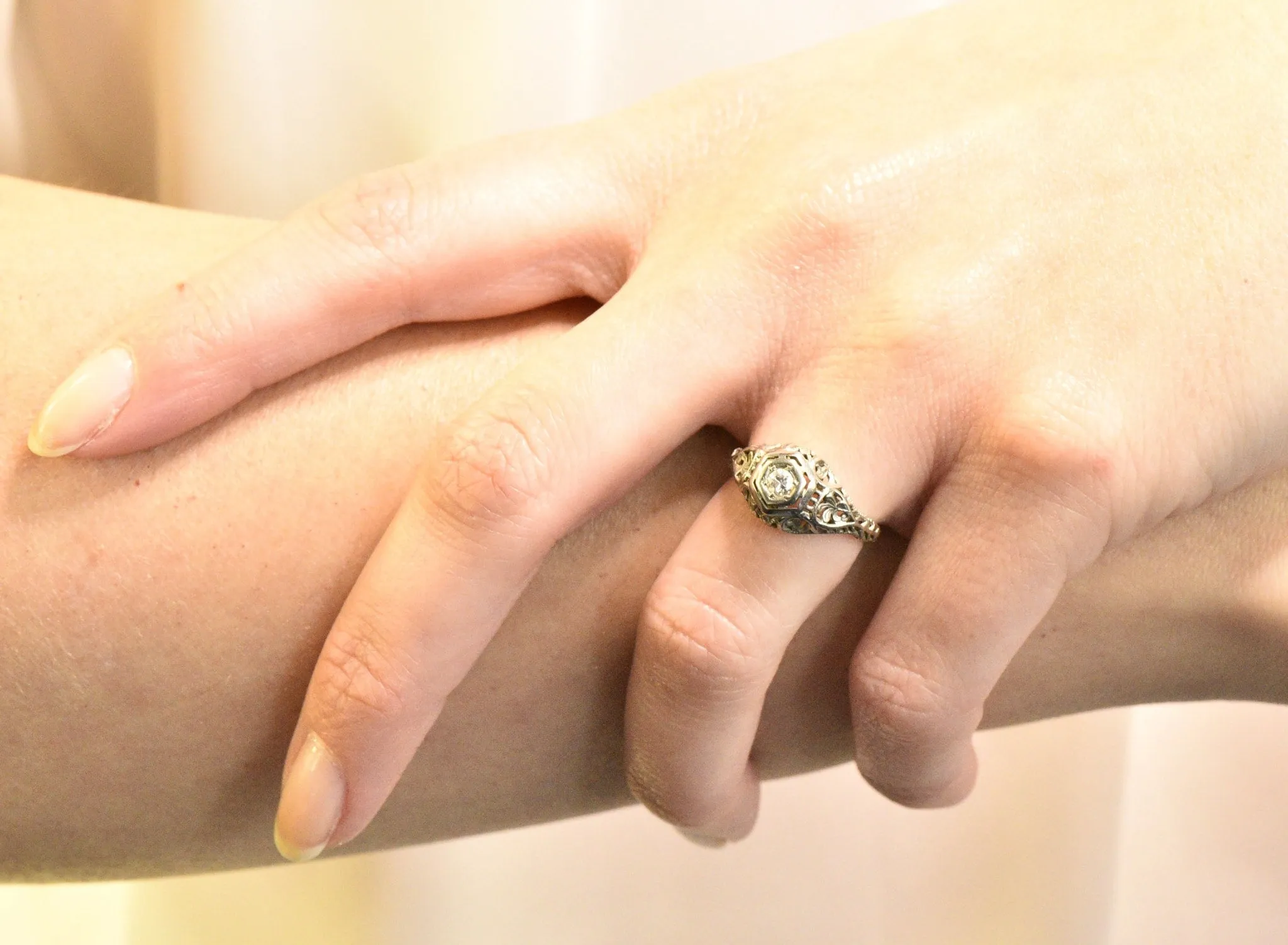 Art Deco Diamond 18 Karat White Gold Engagement Ring Circa 1930