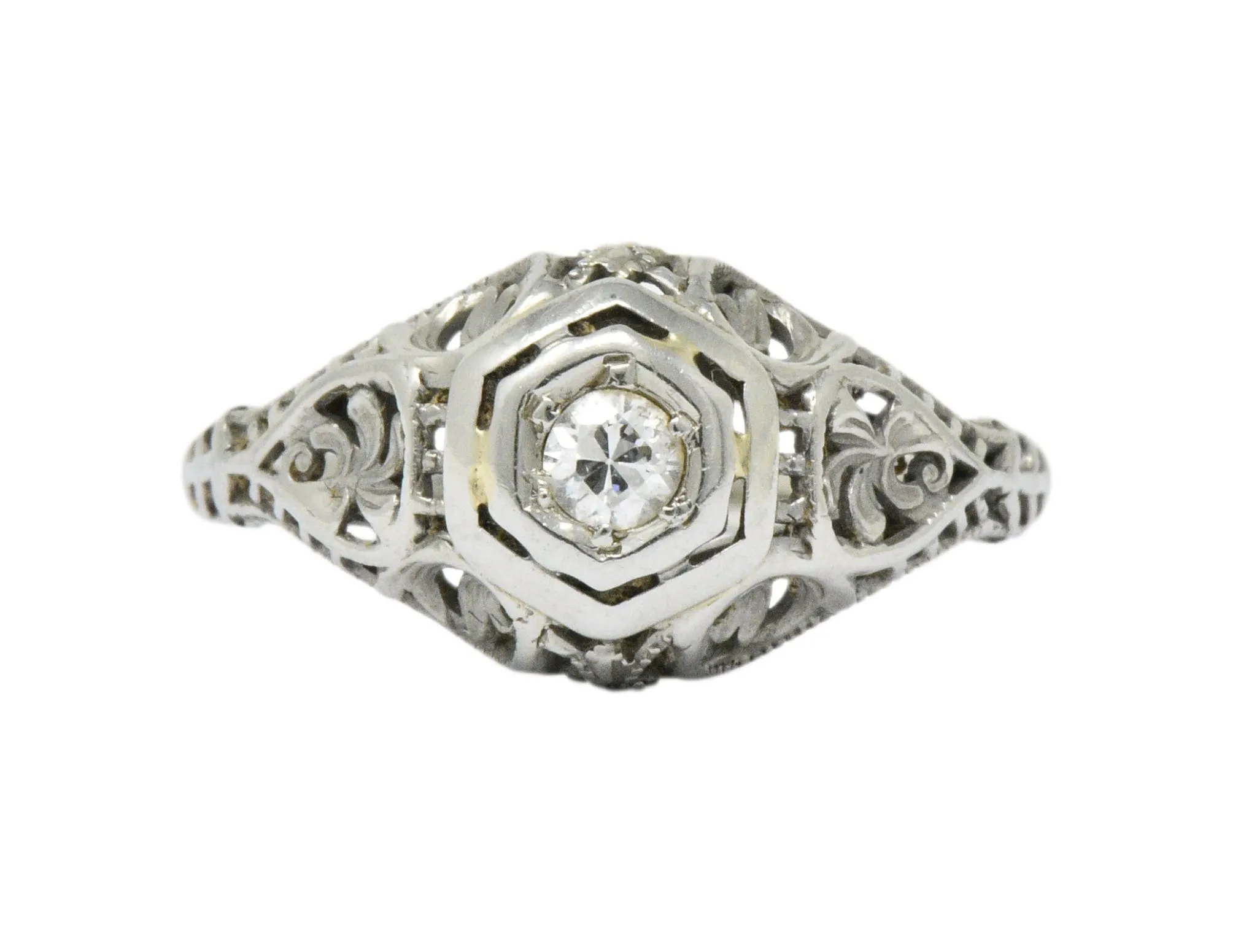 Art Deco Diamond 18 Karat White Gold Engagement Ring Circa 1930