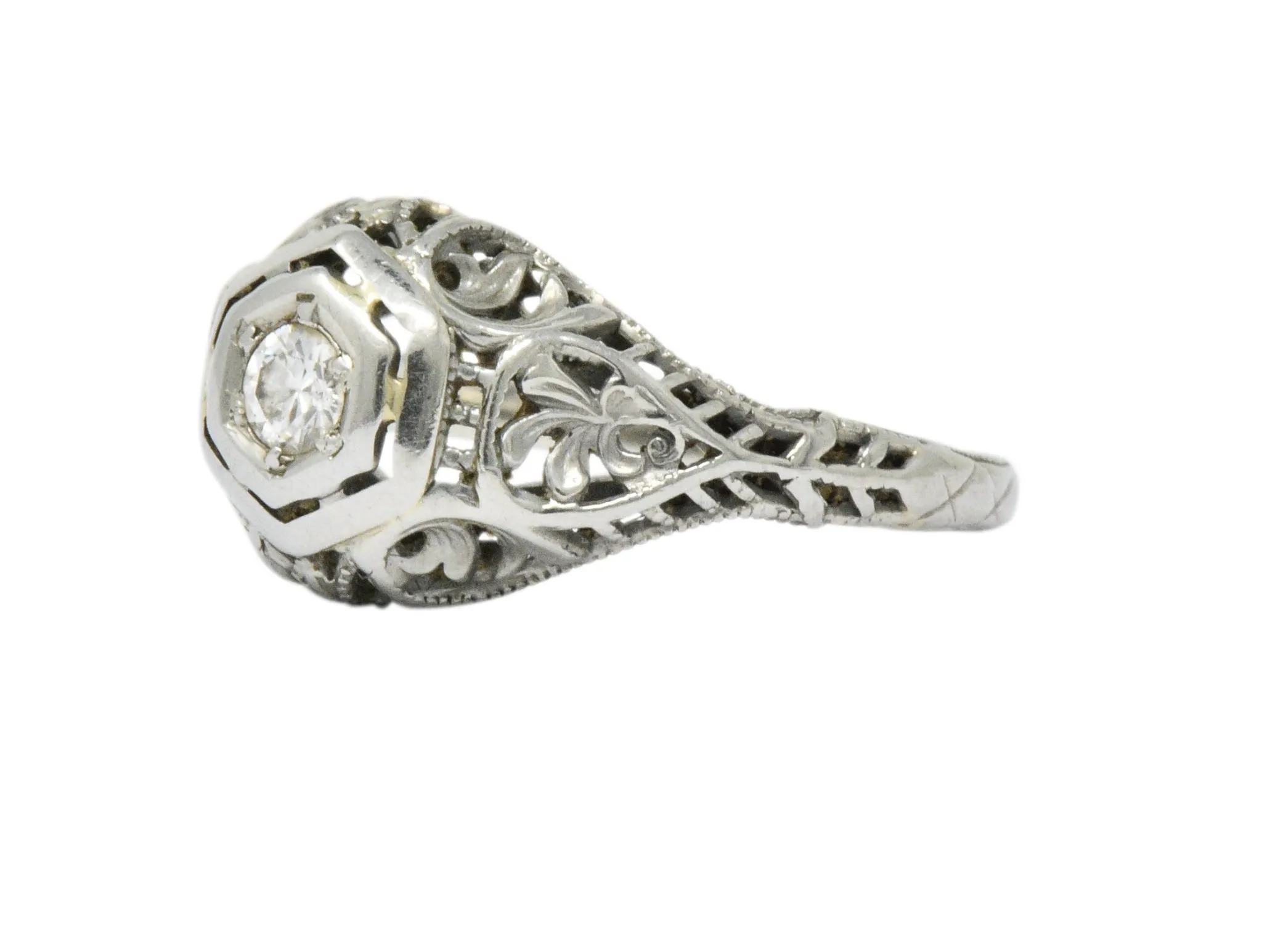 Art Deco Diamond 18 Karat White Gold Engagement Ring Circa 1930