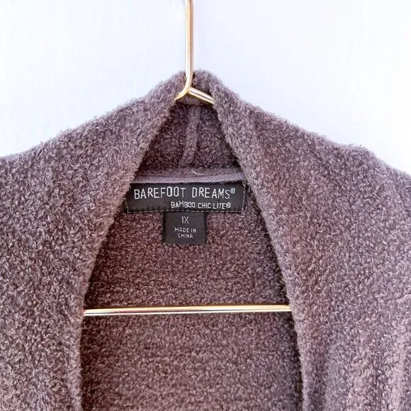 Barefoot Dreams Bamboo Chic Light Brown Taupe Waterfall Asymmetric Cardigan