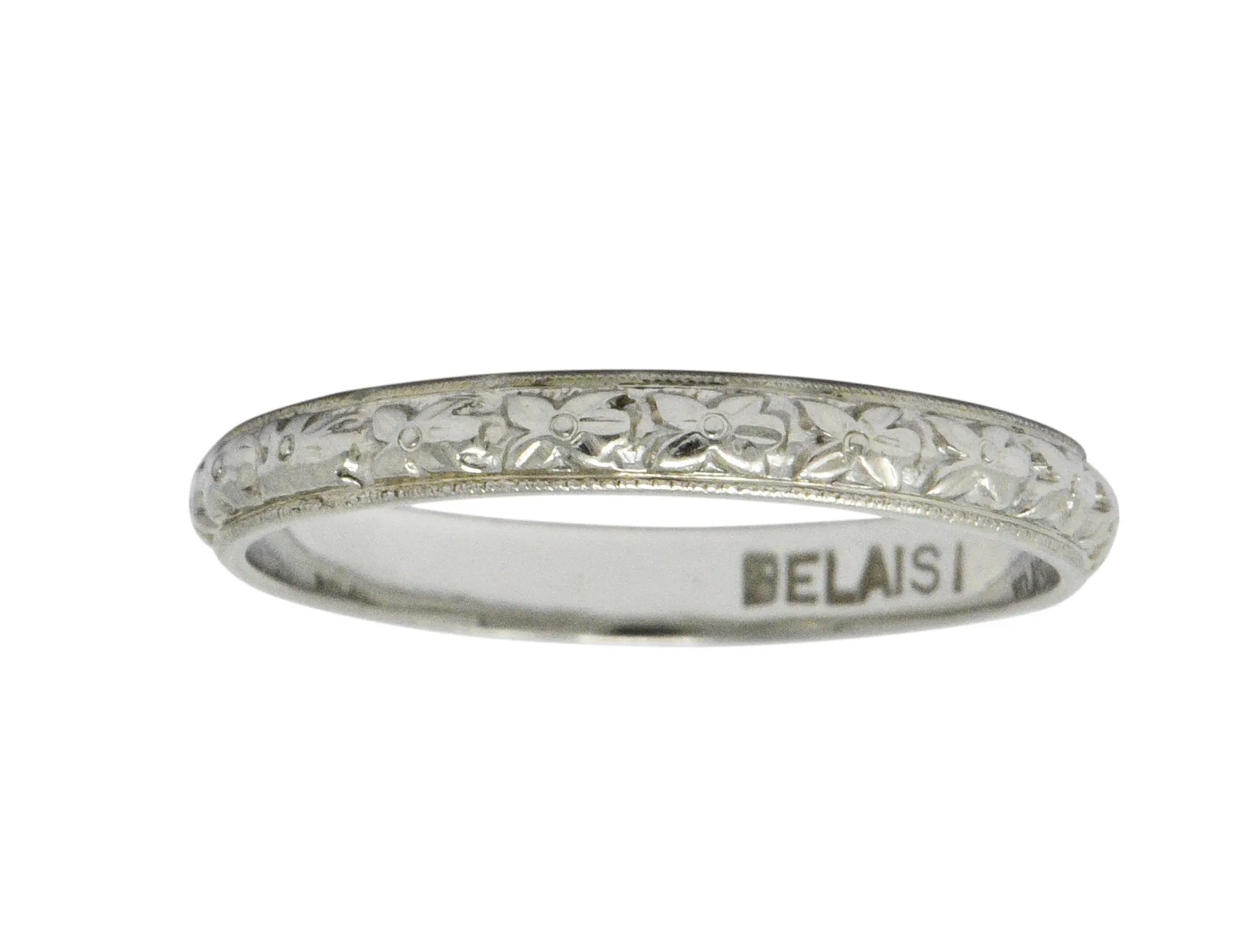 Belaisi Orange Blossom Art Deco 14 Karat White Gold Wedding Band Ring