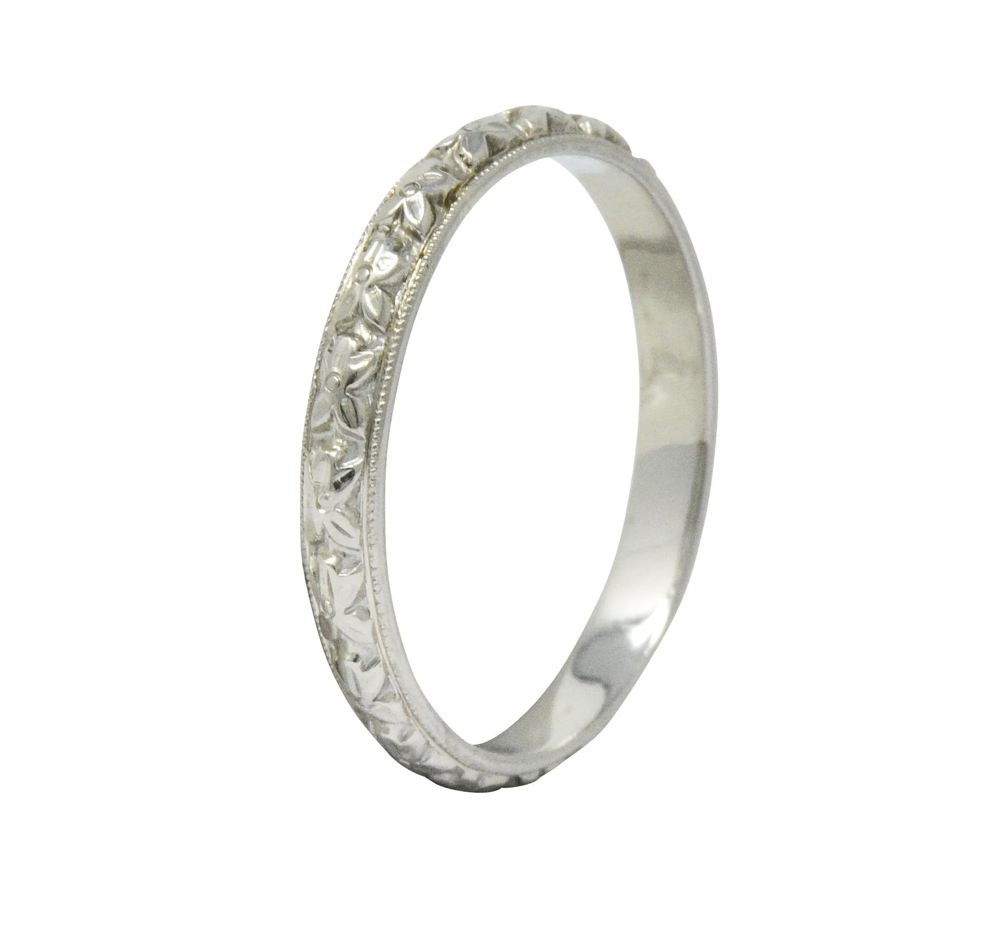 Belaisi Orange Blossom Art Deco 14 Karat White Gold Wedding Band Ring