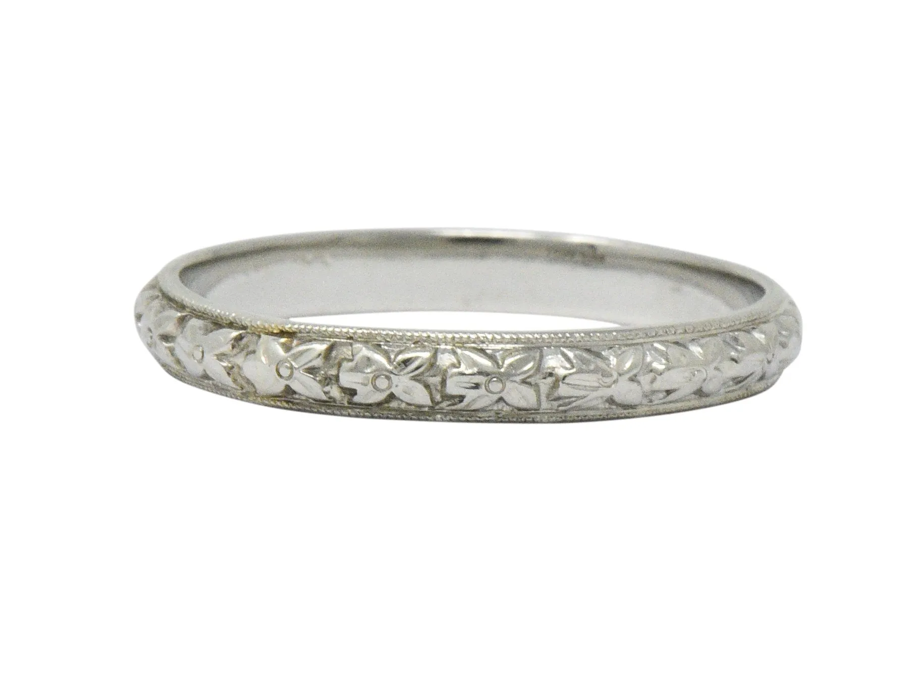 Belaisi Orange Blossom Art Deco 14 Karat White Gold Wedding Band Ring