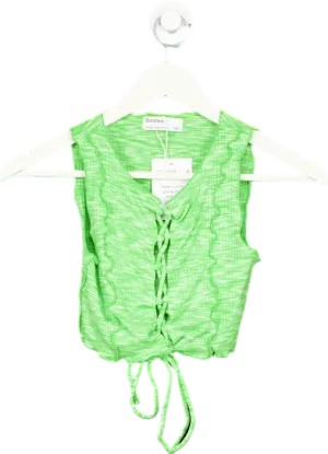 Bershka Green Lace-Up Crop Top UK XS