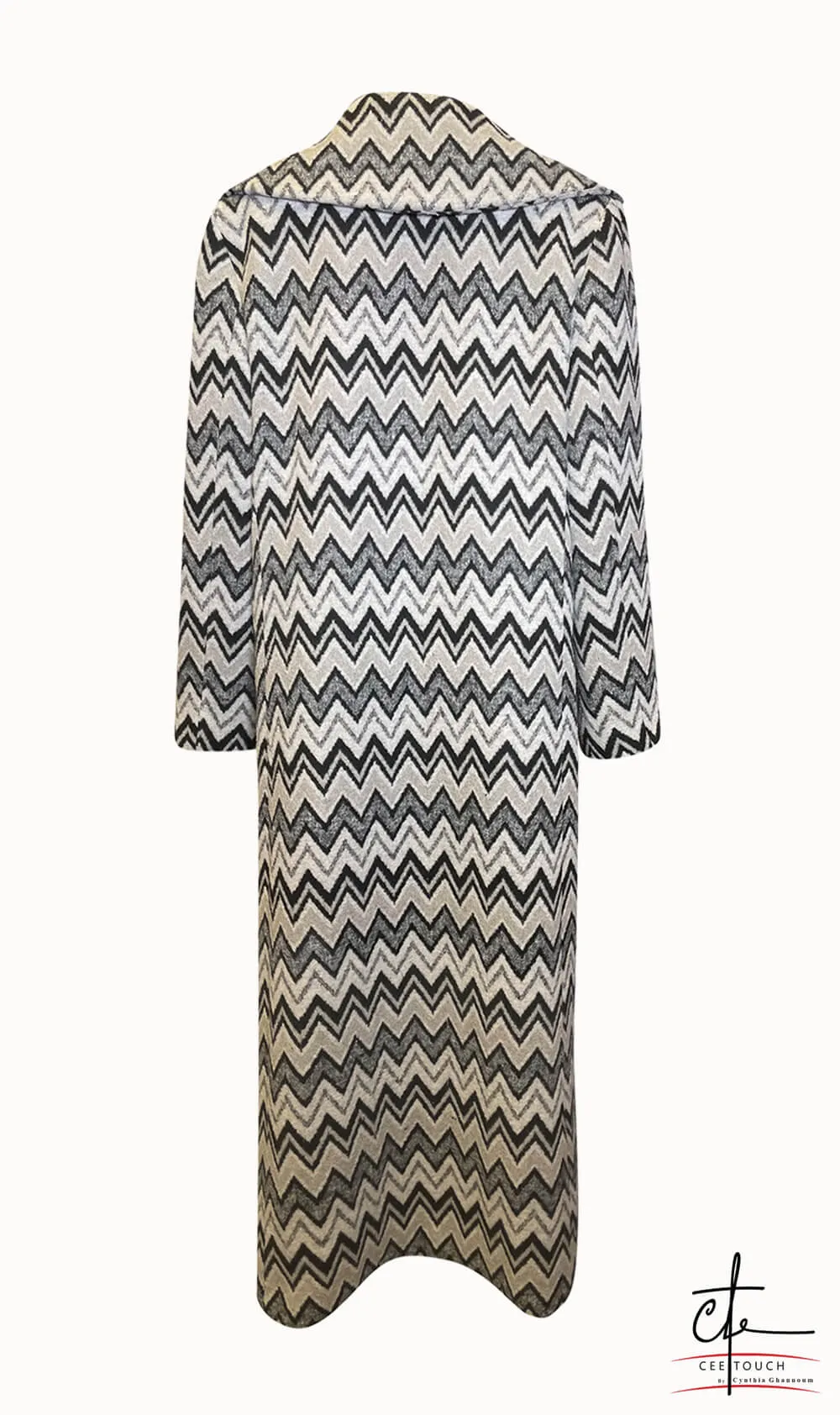 Black and White Maxi Length Wool Coat