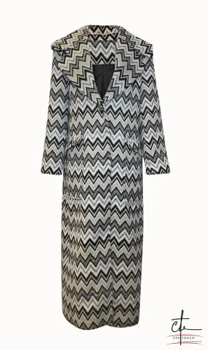 Black and White Maxi Length Wool Coat