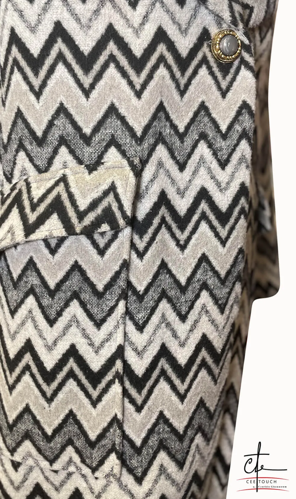 Black and White Maxi Length Wool Coat