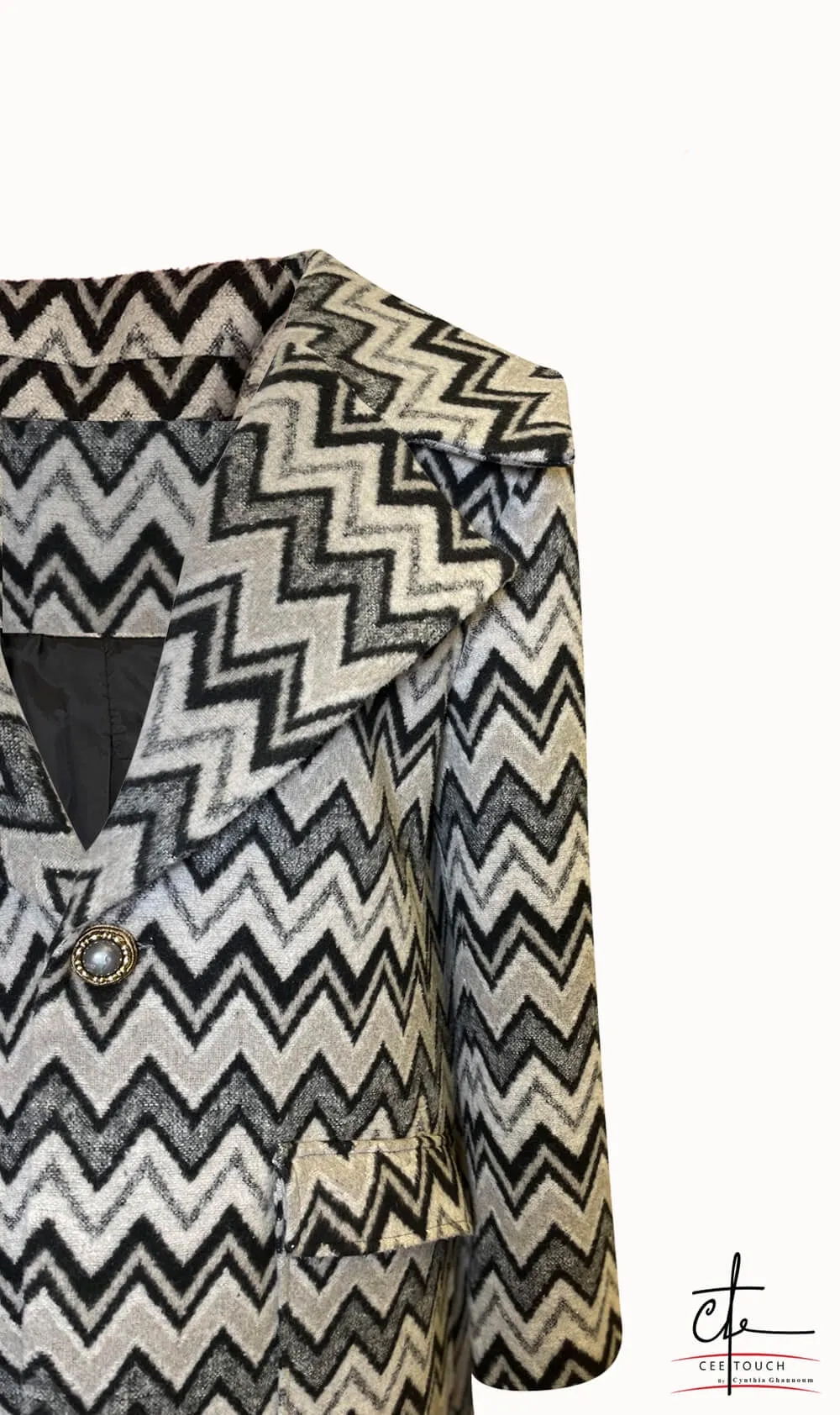Black and White Maxi Length Wool Coat