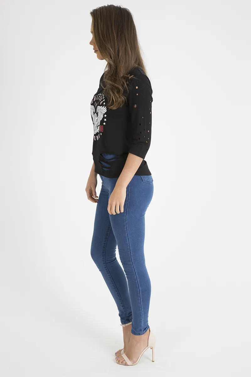Black Distressed 'Arizona Phoenix' Print Top - Nova