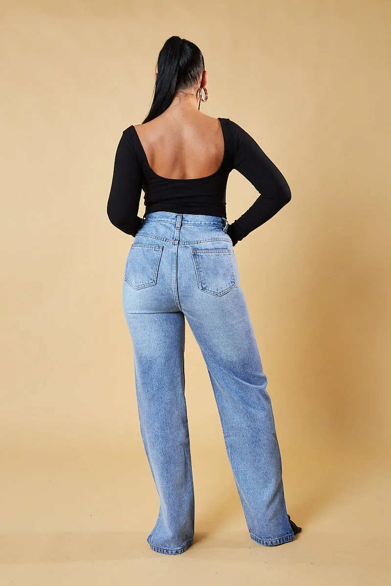 Black Rib Knit Long Sleeve Bodysuit - Vari