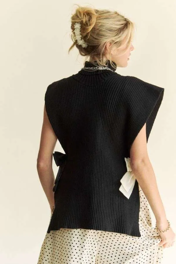 Black Turtleneck Sleeveless Knit Top