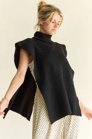 Black Turtleneck Sleeveless Knit Top