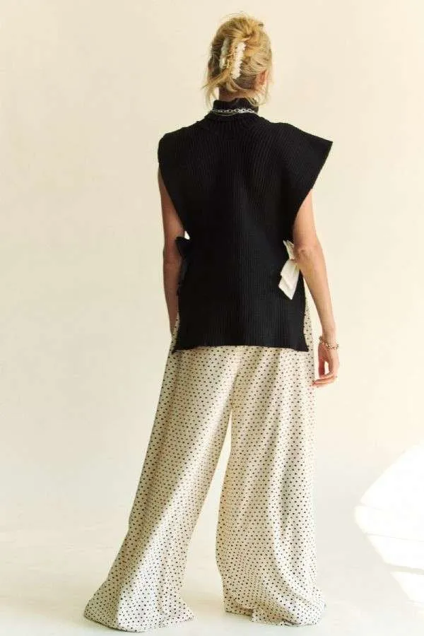 Black Turtleneck Sleeveless Knit Top