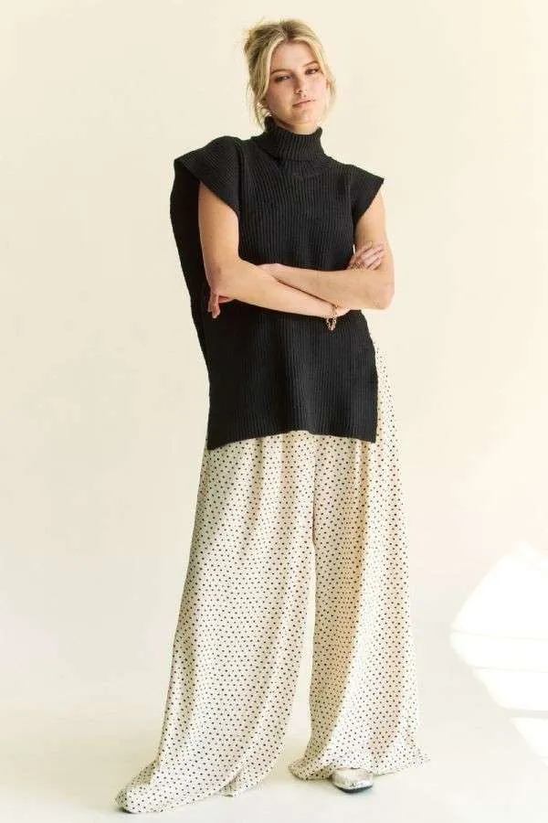 Black Turtleneck Sleeveless Knit Top