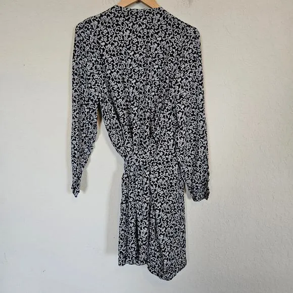 Boden Wrap Detail Mini Dress Long Sleeve Black Swirl Sprig Womens 14 Office Work