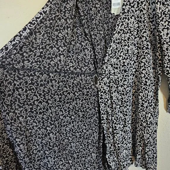 Boden Wrap Detail Mini Dress Long Sleeve Black Swirl Sprig Womens 14 Office Work