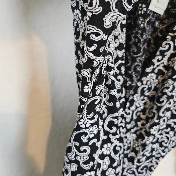 Boden Wrap Detail Mini Dress Long Sleeve Black Swirl Sprig Womens 14 Office Work