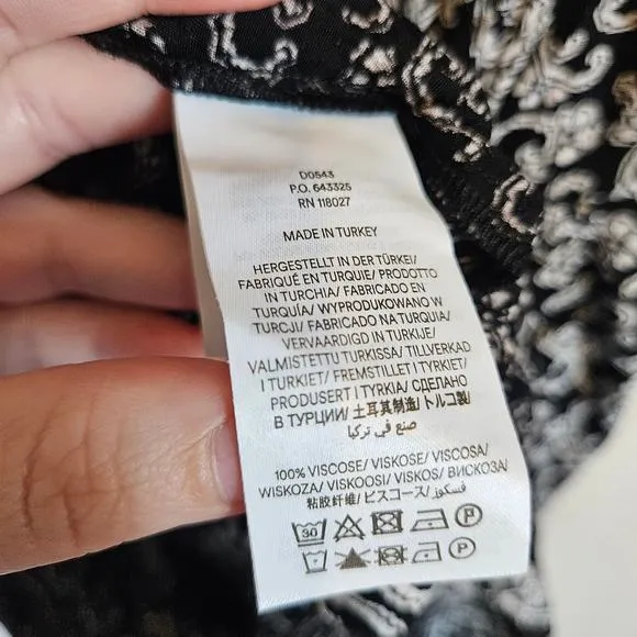 Boden Wrap Detail Mini Dress Long Sleeve Black Swirl Sprig Womens 14 Office Work