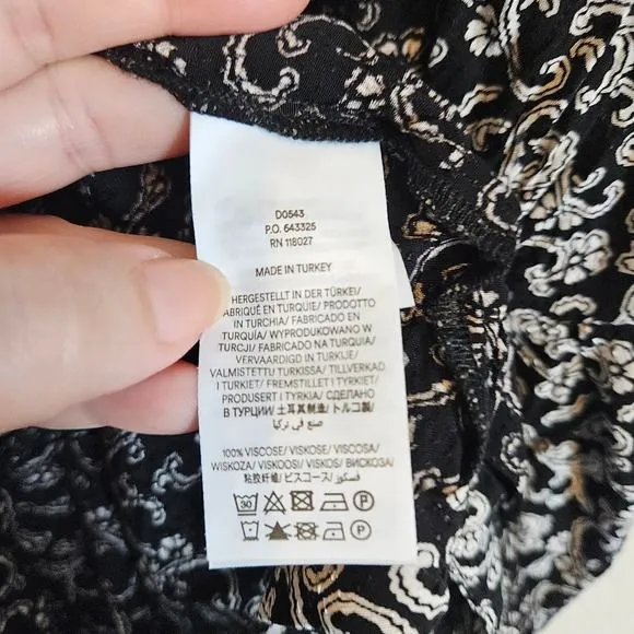 Boden Wrap Detail Mini Dress Long Sleeve Black Swirl Sprig Womens 14 Office Work