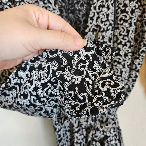 Boden Wrap Detail Mini Dress Long Sleeve Black Swirl Sprig Womens 14 Office Work