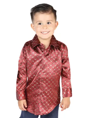 Camisa Casual Manga Larga Estampada Burgandy para Niños 'El Señor de los Cielos' - ID: 44564