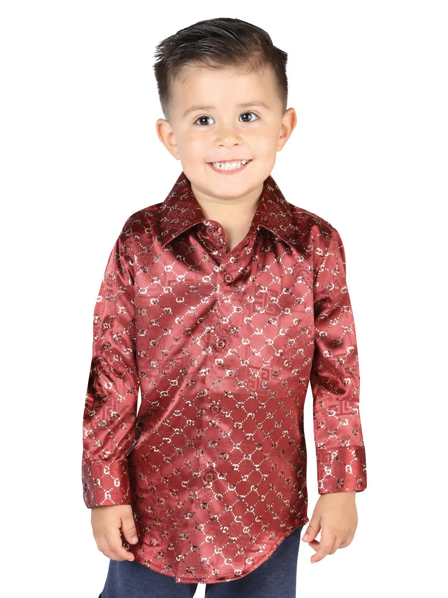 Camisa Casual Manga Larga Estampada Burgandy para Niños 'El Señor de los Cielos' - ID: 44564