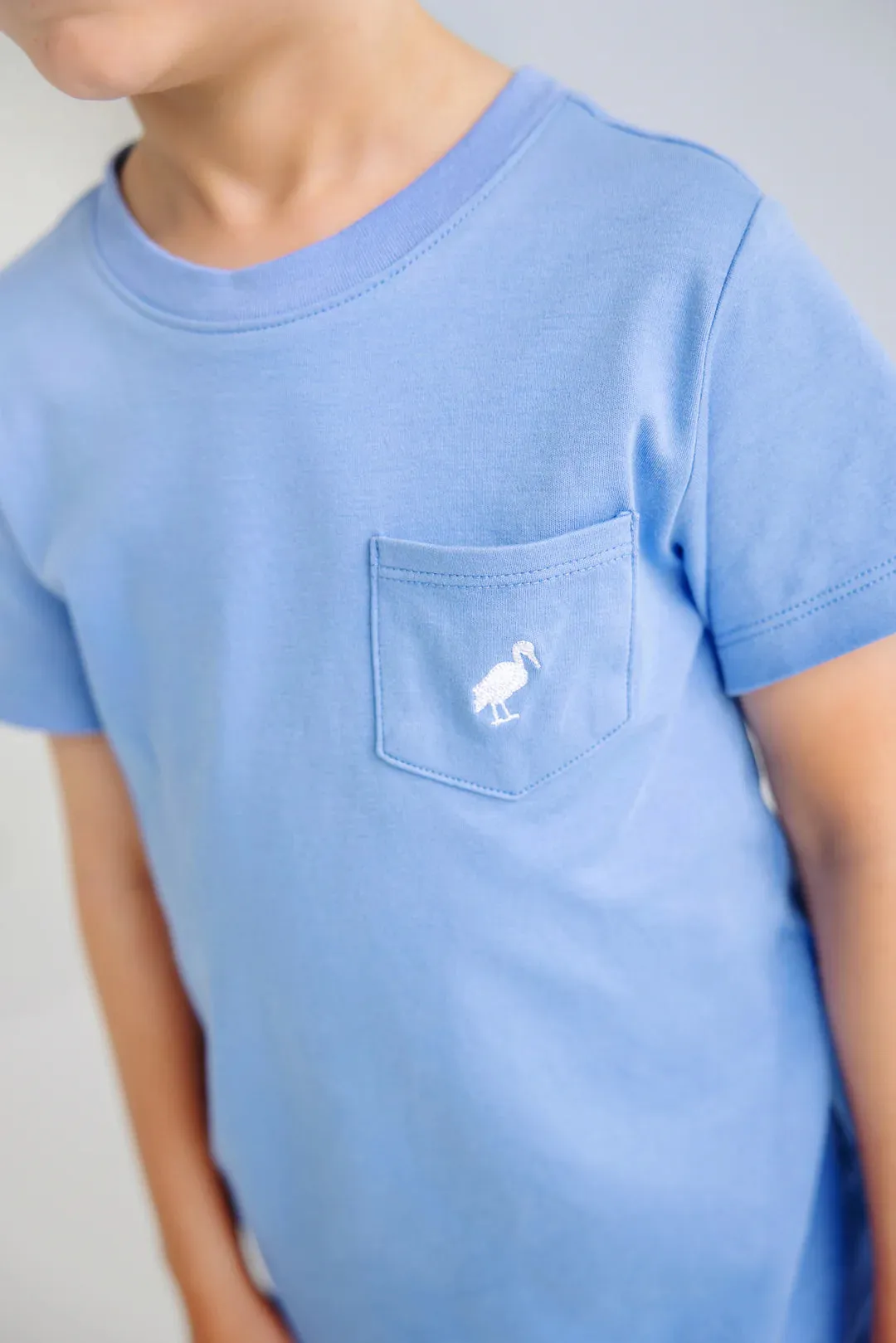 Carter Crewneck, Barbados Blue with Worth Avenue White Stork